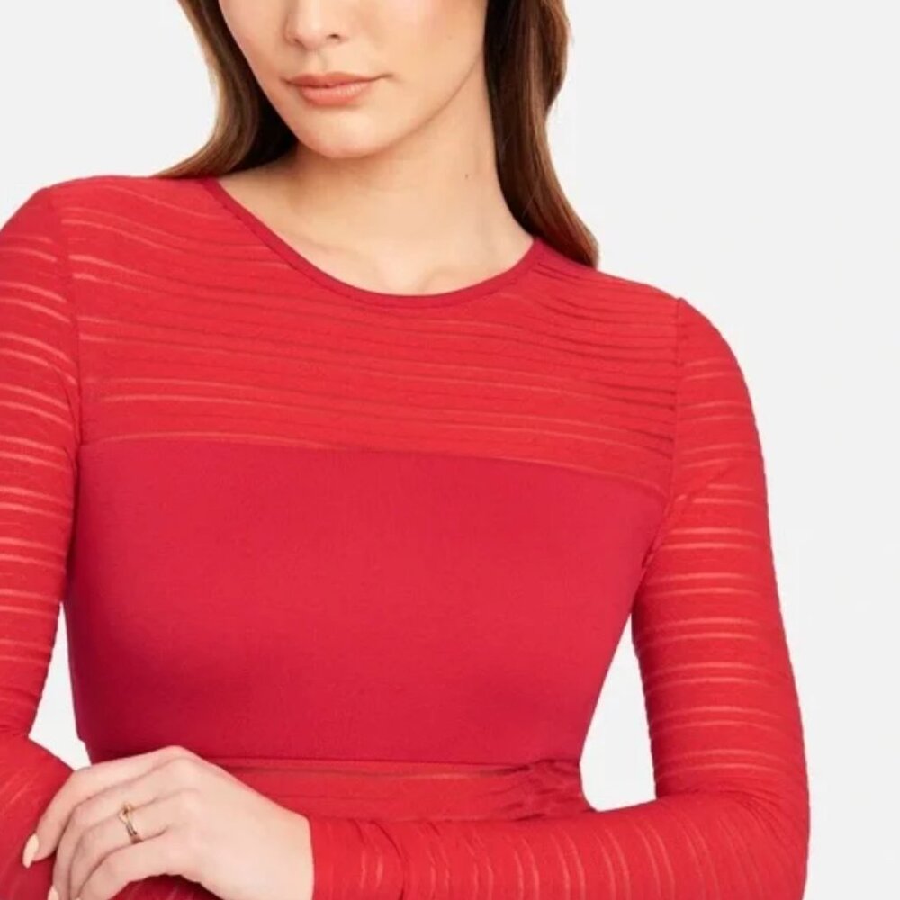 Bebe mesh Elegant Red Long Sleeve Dress Small - Picture 2 of 10